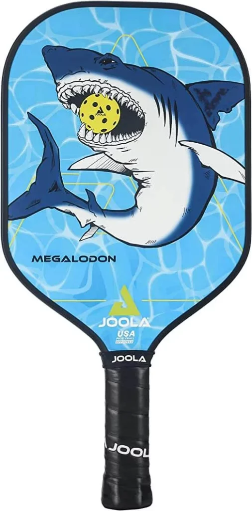JOOLA Kids Pickleball Paddle - Megalodon Shark Edition - Youth Pickleball Paddle for Children - Lightweight Pickle Ball Racket with Small Grip, Pro Style 12mm Polymer Core & Carbon Fiber Face