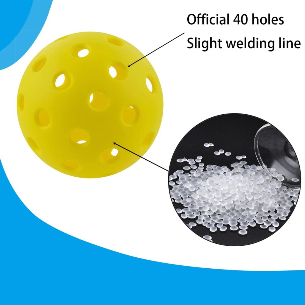 ABAJI Pickleball Balls 40 Holes for All Paddle Indoor and Outdoor Sports Kids Practice Training Activity Game Class Official Pickle Ball